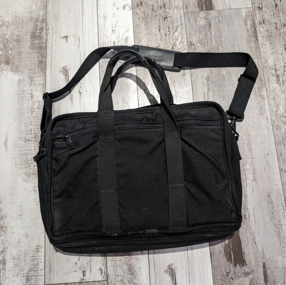 TUMI Alpha Expandable Black Monogram Briefcase/Laptop Bag W/ Aftermarket Strap!‎